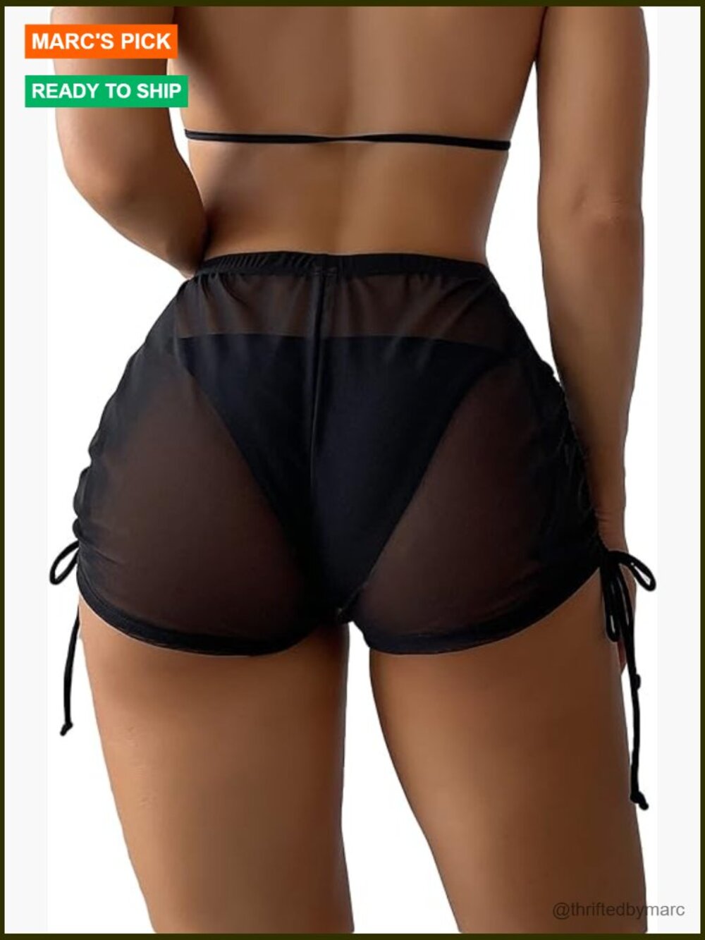 Drawstring Side Mesh Sheer Beach Summer Cover Up Shorts